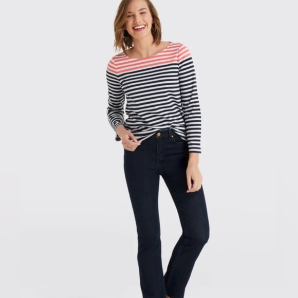 Draper James Stripe Ponte Long Sleeve Tee Blue Red Size XS - Picture 1 of 9